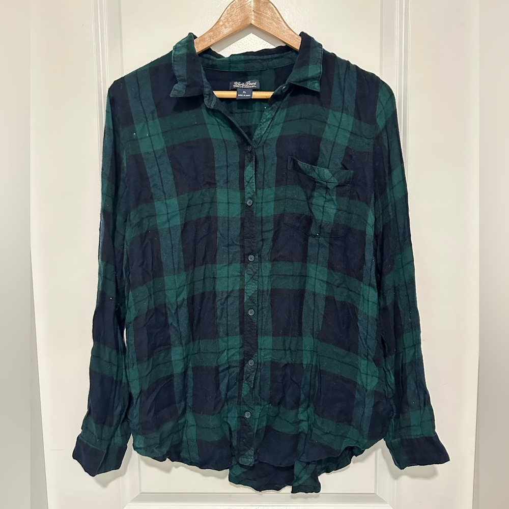 Lucky Brand Women’s XL Green and Navy Plaid Checkered Shirt
